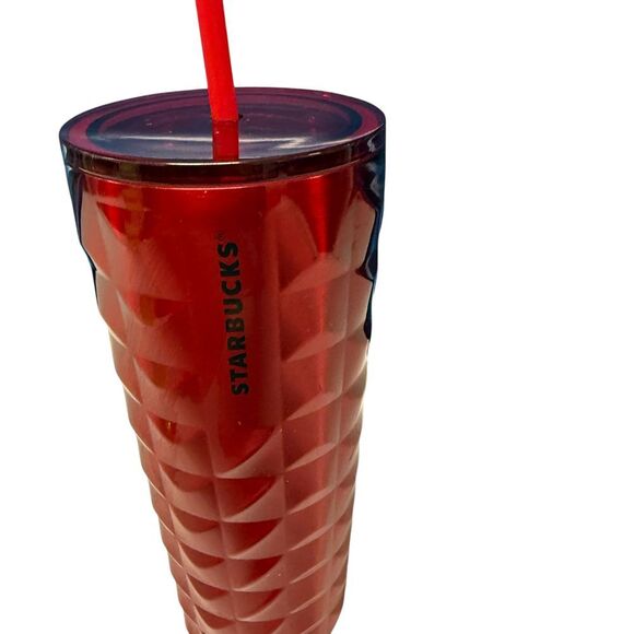 Starbucks Red Diamond Studded Cold Cup Tumbler with Straw 24oz Venti New - Picture 2 of 6
